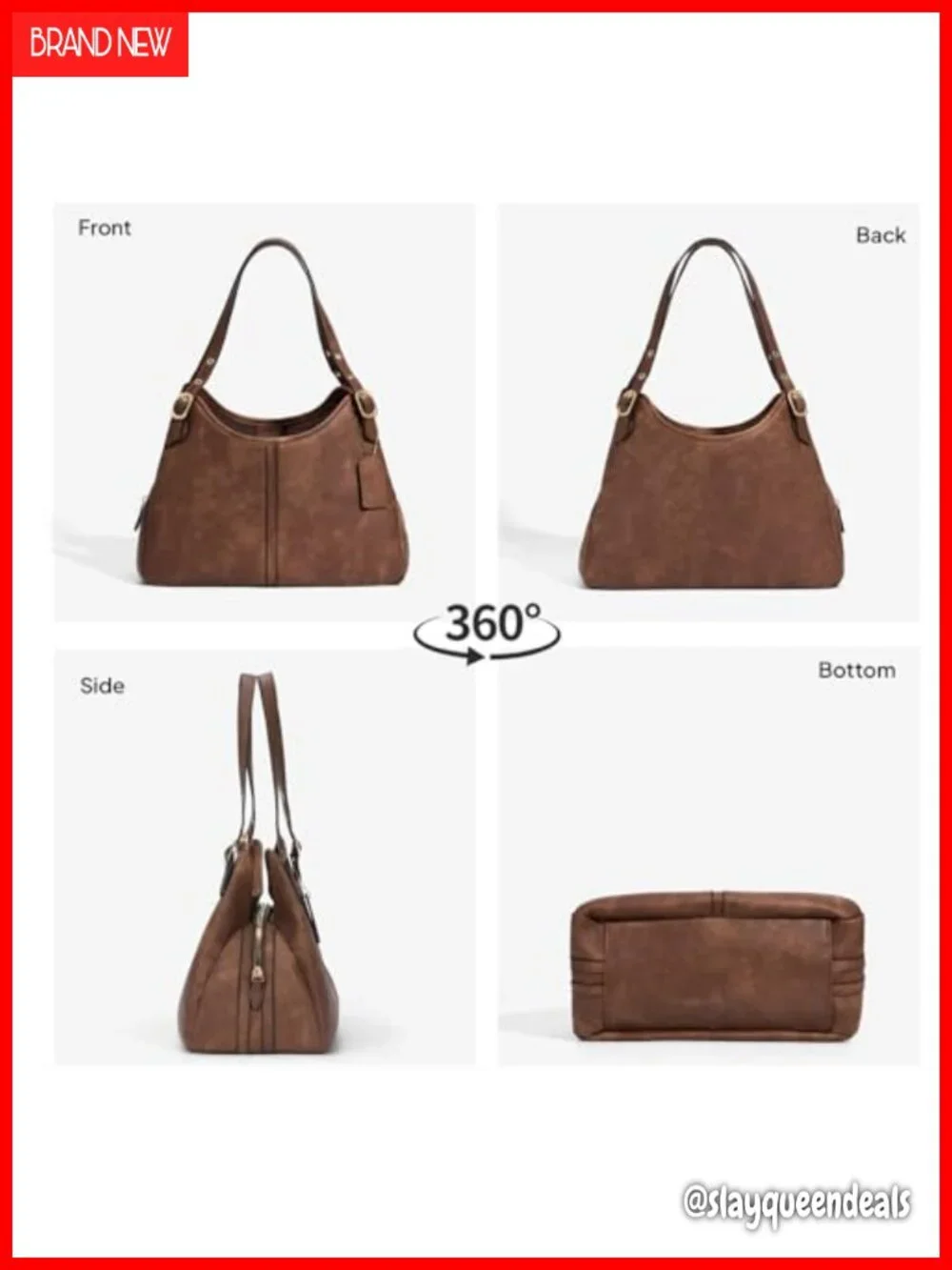 Vintage Soft PU Leather Hobo Shoulder Bag Slouchy Everyday Purse